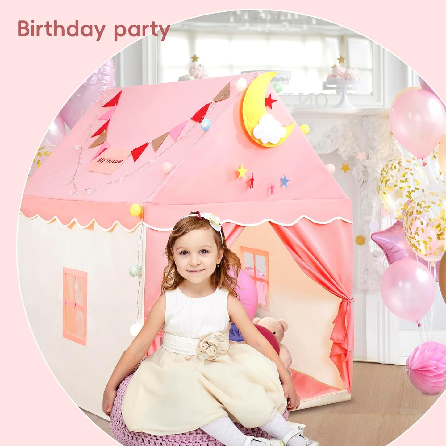 Kid Tent with Padded Mat, Star Lights - Kids Play Tents for Toddlers Kids Tents Indoor Playhouse - Princess Tent for Girls Toy House Gift - Pink, 47x40x51
