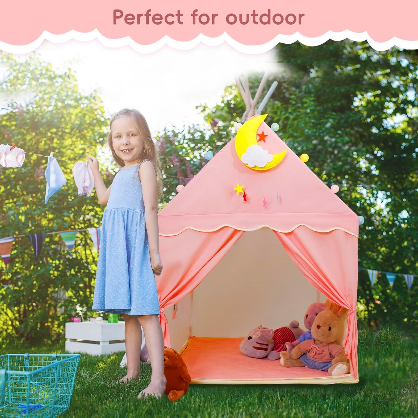 Kid Tent with Padded Mat, Star Lights - Kids Play Tents for Toddlers Kids Tents Indoor Playhouse - Princess Tent for Girls Toy House Gift - Pink, 47x40x51
