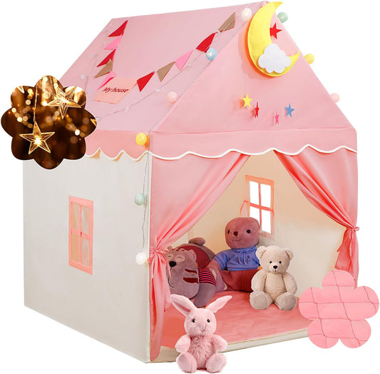 Kid Tent with Padded Mat, Star Lights - Kids Play Tents for Toddlers Kids Tents Indoor Playhouse - Princess Tent for Girls Toy House Gift - Pink, 47x40x51